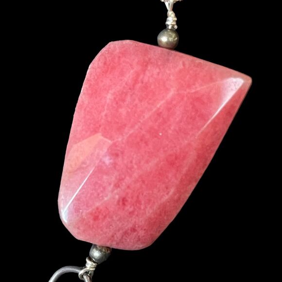 Pink Cherry Quartz Faceted Real Gemstone Station Set Sterling Silver Necklace - Picture 5 of 5